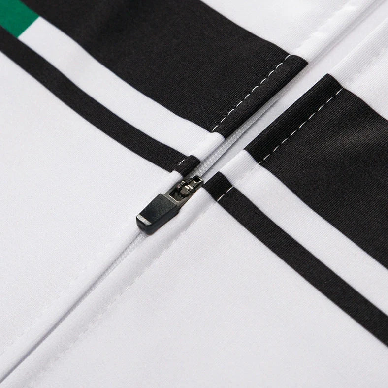 Winter cycling suit with fleece lining shown in green and red colour options with size measurements displayed