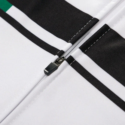 Winter cycling suit with fleece lining shown in green and red colour options with size measurements displayed