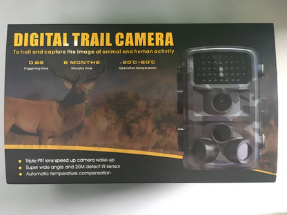 Military green Wild Hunting HD camera with 12x zoom lens and 2.0-inch LCD for trail and night use, 1080p resolution