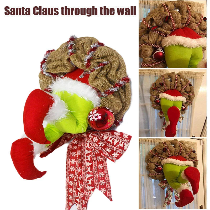 Christmas Thief Stole Burlap Wreath with Santa Legs Design in red