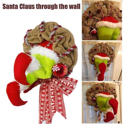 Christmas Thief Stole Burlap Wreath with Santa Legs Design in red
