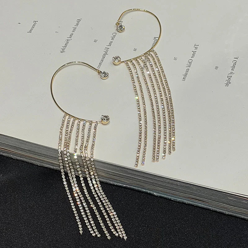 Women's long tassel earrings with 14K real gold plating and geometric design