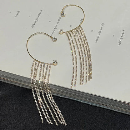 Women's long tassel earrings with 14K real gold plating and geometric design