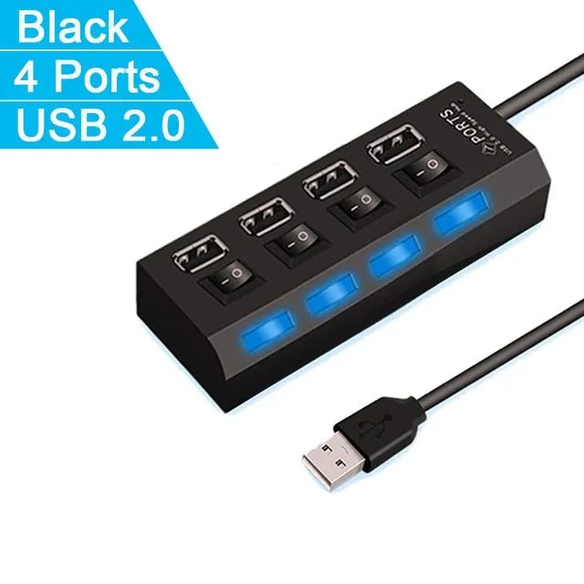 Black and white USB switch hub for laptop with 4 and 7 port options