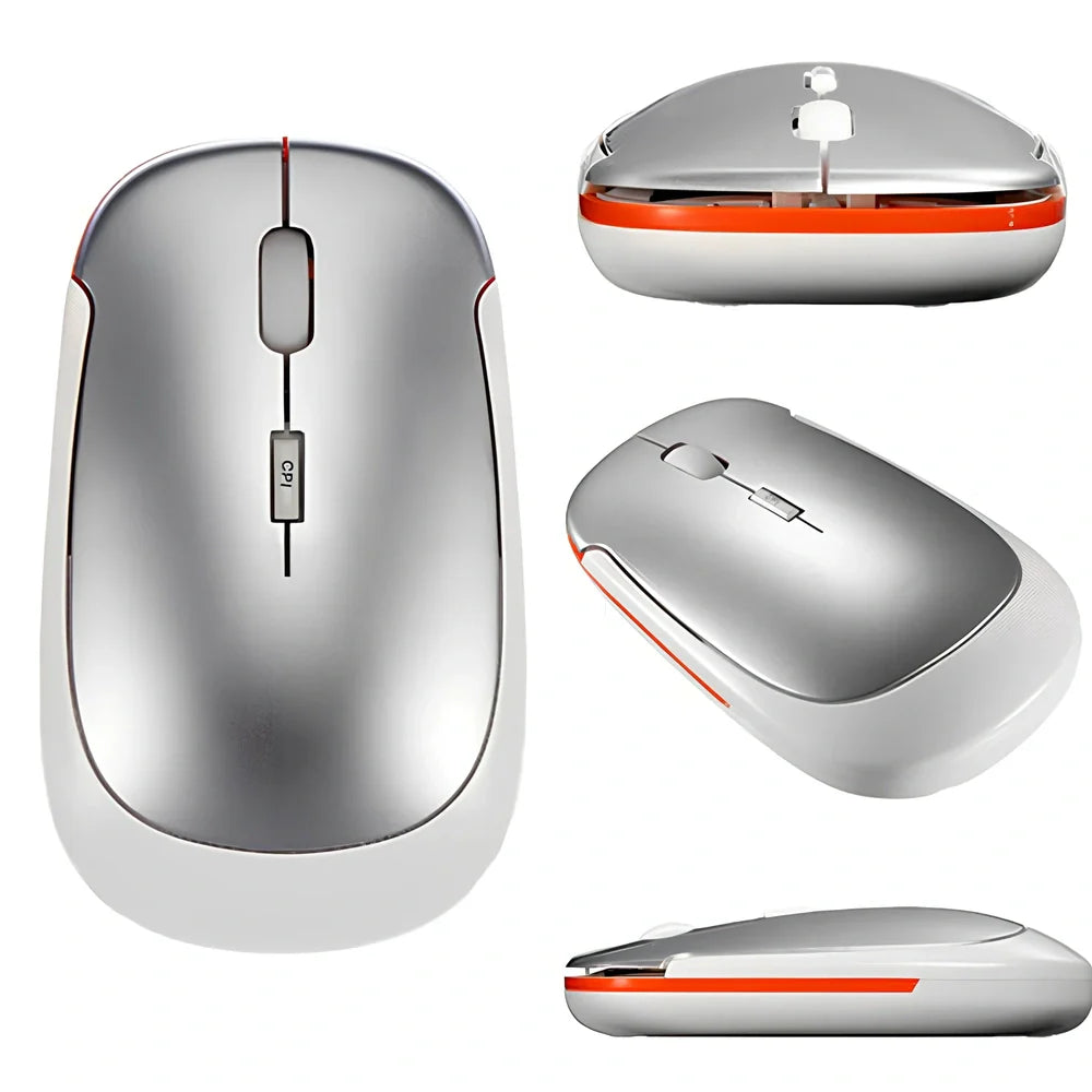 Red wireless Bluetooth optical mouse for laptops, 10x6x2cm size with 1200dpi sensor and 2m range