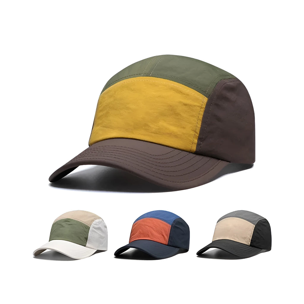 Men's quick-drying cotton-polyester baseball cap with curved brim in khaki colour.