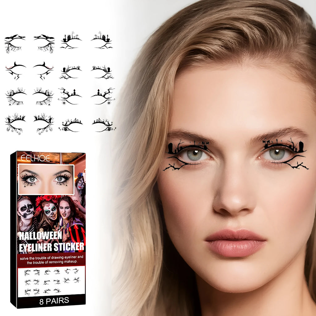 Bat and spider decorative eyeliner stickers set with 8 pairs for Halloween makeup