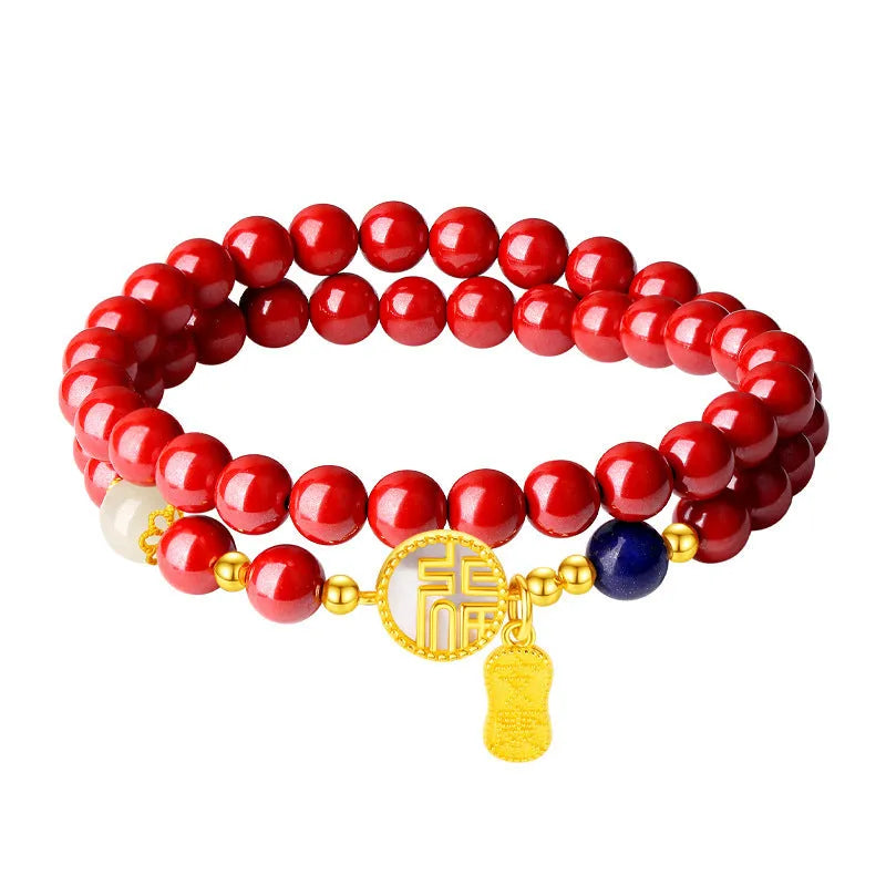 S925 sterling silver cinnabar bracelet for women with a 6mm white shell blessing charm.