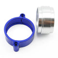 Aluminium fixed movement clamp for car turbo exhaust systems in black, blue, or red.
