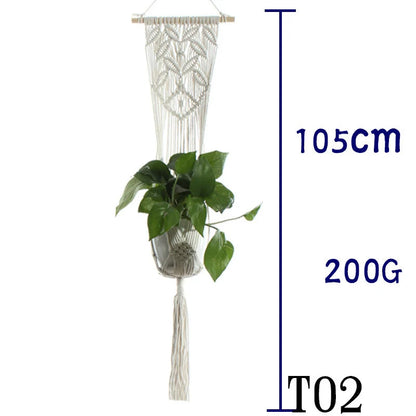 Handmade beige cotton rope flower pot net bag for indoor plants, American Country style