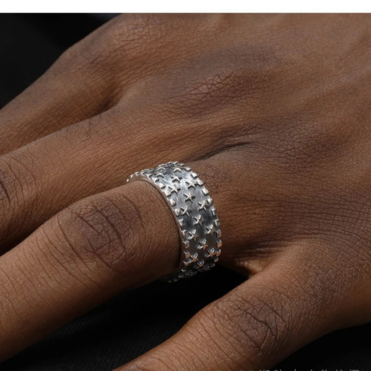 Adjustable sterling silver ring with geometric five-pointed star design for men and women