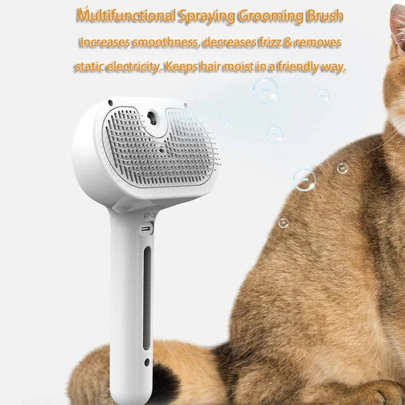 Premium self-cleaning pet grooming brush with mist humidifier for easy detangling and coat conditioning