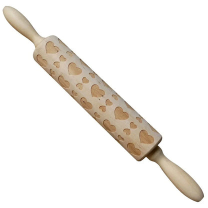 Wooden Christmas embossing rolling pin with non-stick surface for festive baking