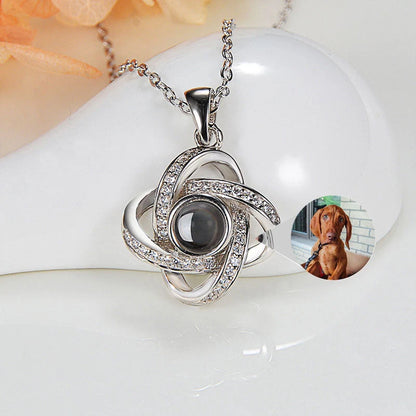 Original Projection Necklace with hidden love words in 100 languages, sterling silver, rose gold finish