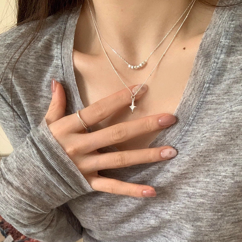 Double-layer stainless steel opal cross necklace for women and girls