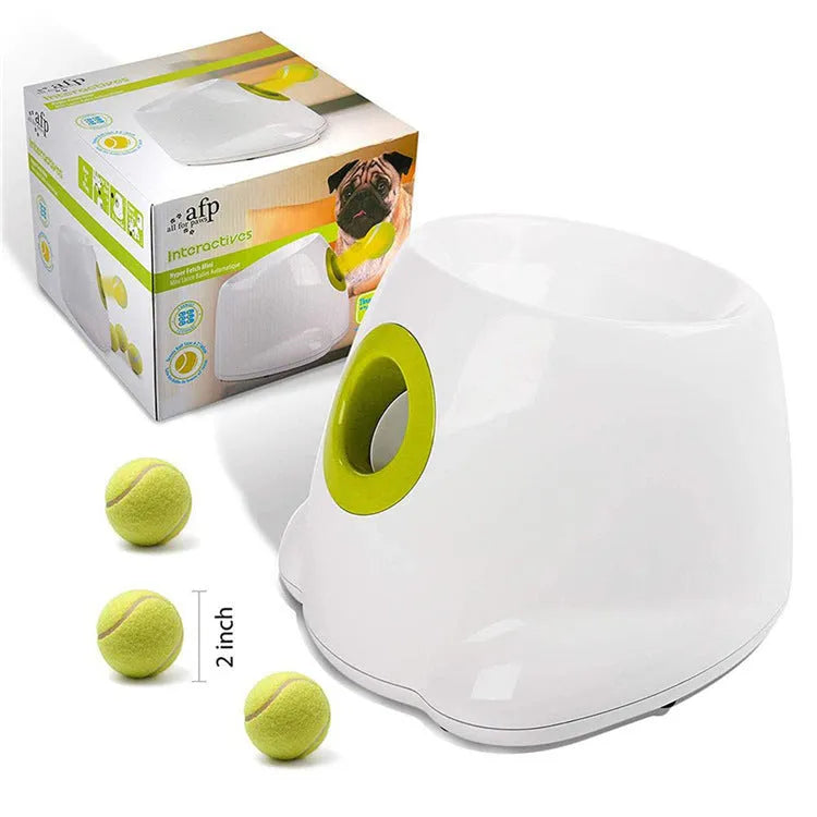 Yellow automatic dog ball launcher with three launch distances, ABS material, 30cm size