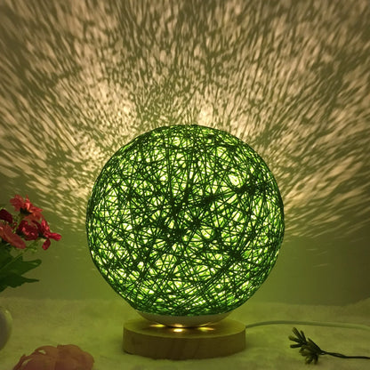 LED rattan table lamp with hand-knit lampshade in various colours