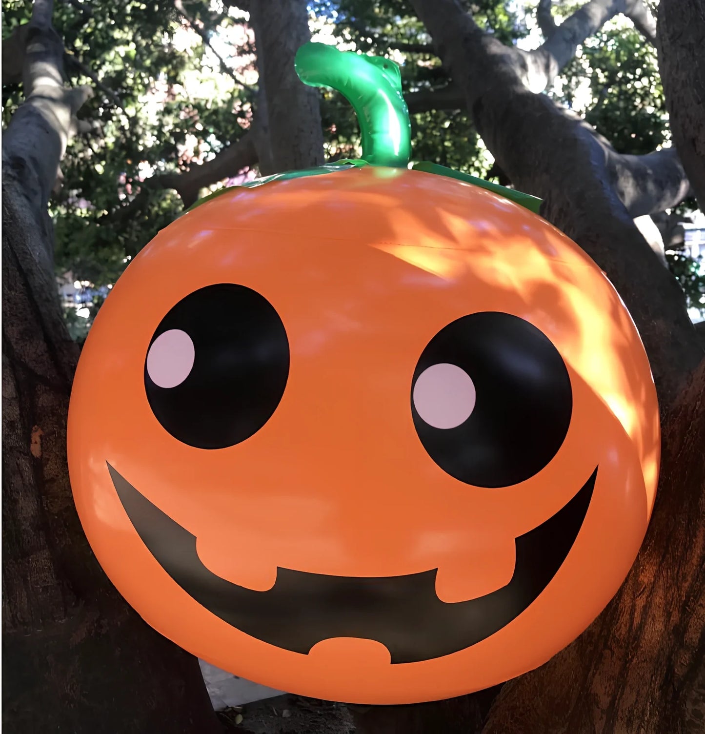 60cm orange inflatable pumpkin decoration with black spider attached for Halloween displays