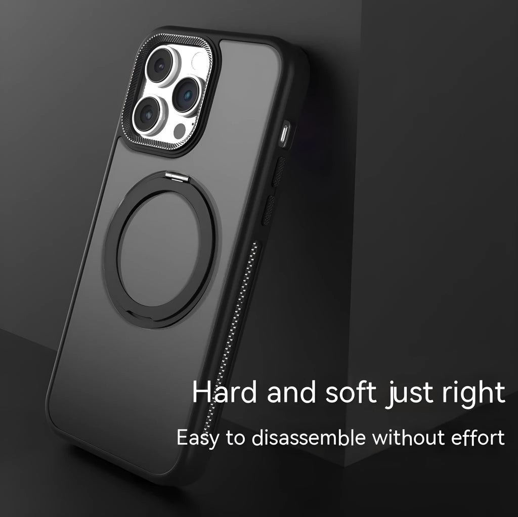 Deep Sea Blue silicone iPhone case with a rotating kickstand extended and a visible magnetic ring.