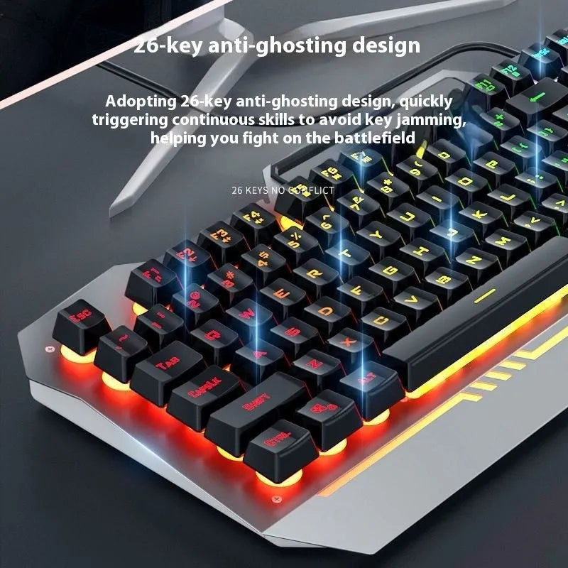 Mechanical feeling wired keyboard and mouse bundle with backlighting in black and white colour options