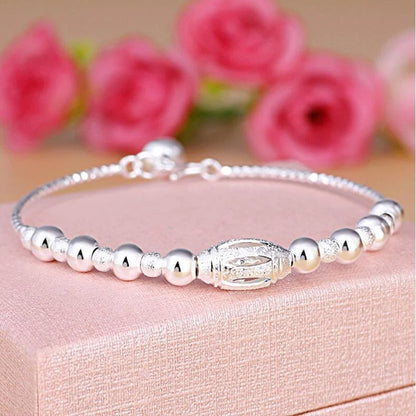 Adjustable copper plated silver bell transfer bead bracelet for women