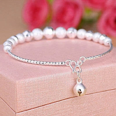 Adjustable copper plated silver bell transfer bead bracelet for women