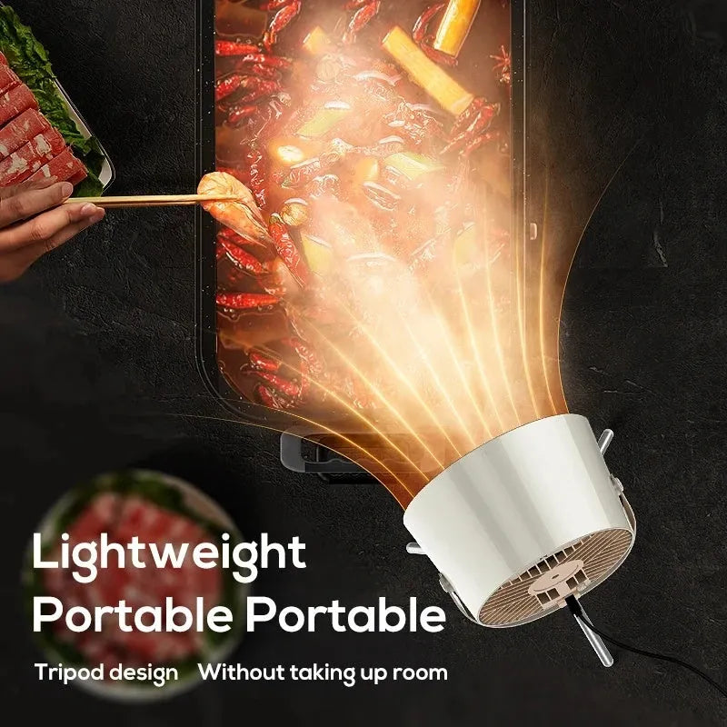 Milky white portable desktop kitchen extractor fan with tripod and USB cable