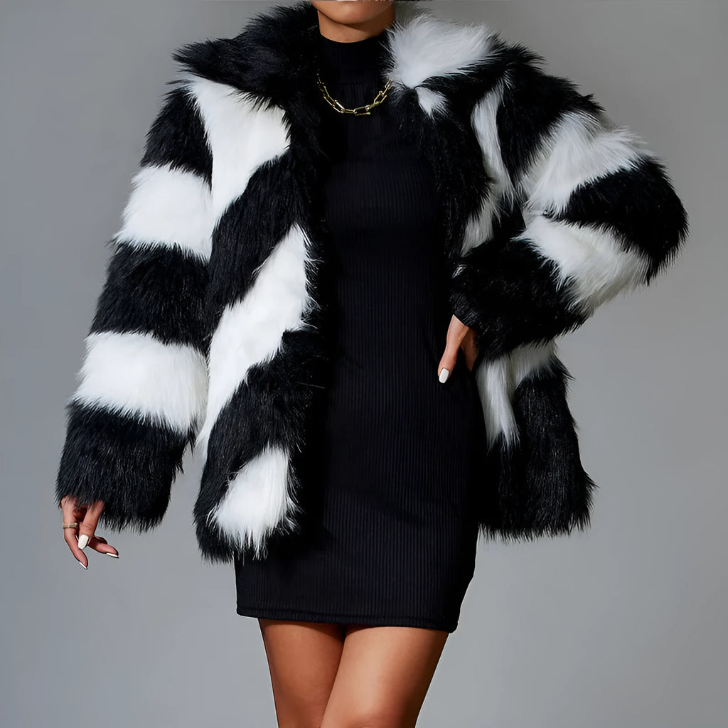 Faux fur coat with contrast lapel and fur collar in a 50cm length