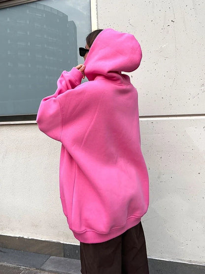 Street Boyfriend Style Polar Fleece Loose Pockets Hooded Sweater in various colours