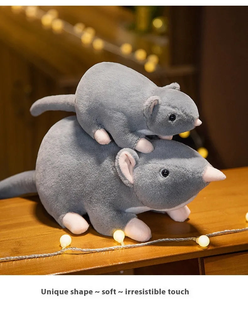 Cartoon mouse doll plush toy shown in three size options: 32cm, 50cm, and 100cm heights