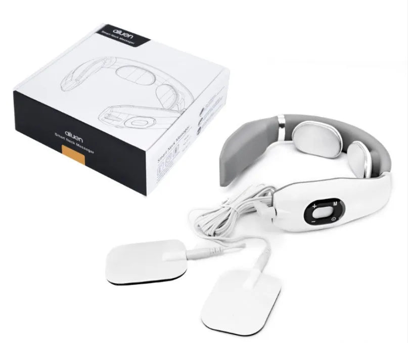 Cervical massager with 6 modes, white colour, ABS and gel construction, compact neck massage device