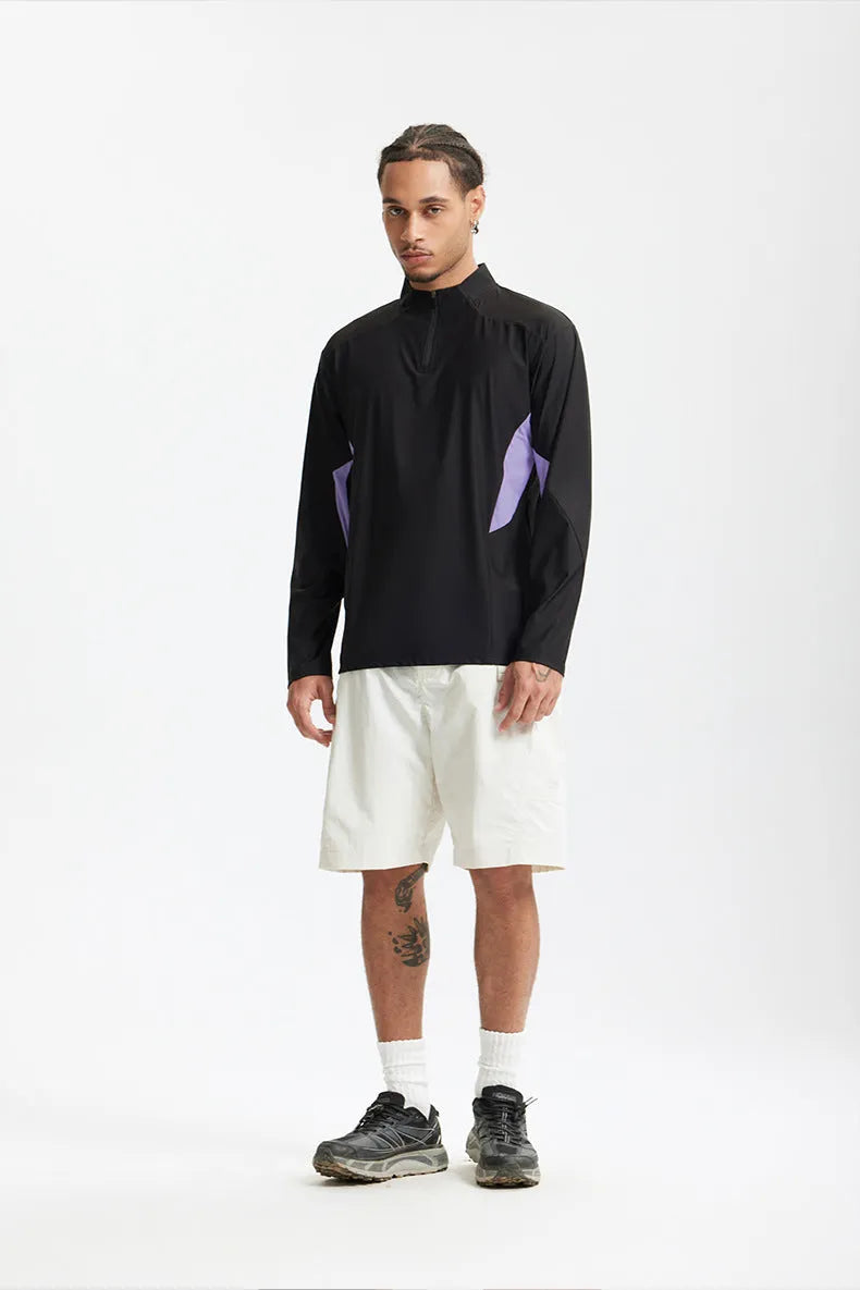 Men's lightweight polyester top with stitching detail in black colour