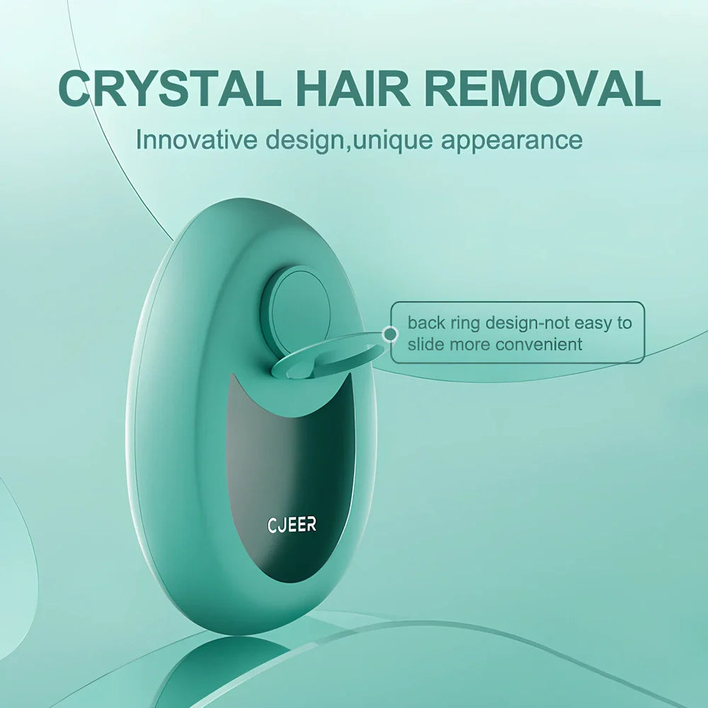CJEER green crystal hair eraser with nano-glass surface and metal grip ring for painless leg arm removal, includes soothing gel