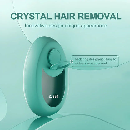 CJEER green crystal hair eraser with nano-glass surface and metal grip ring for painless leg arm removal, includes soothing gel