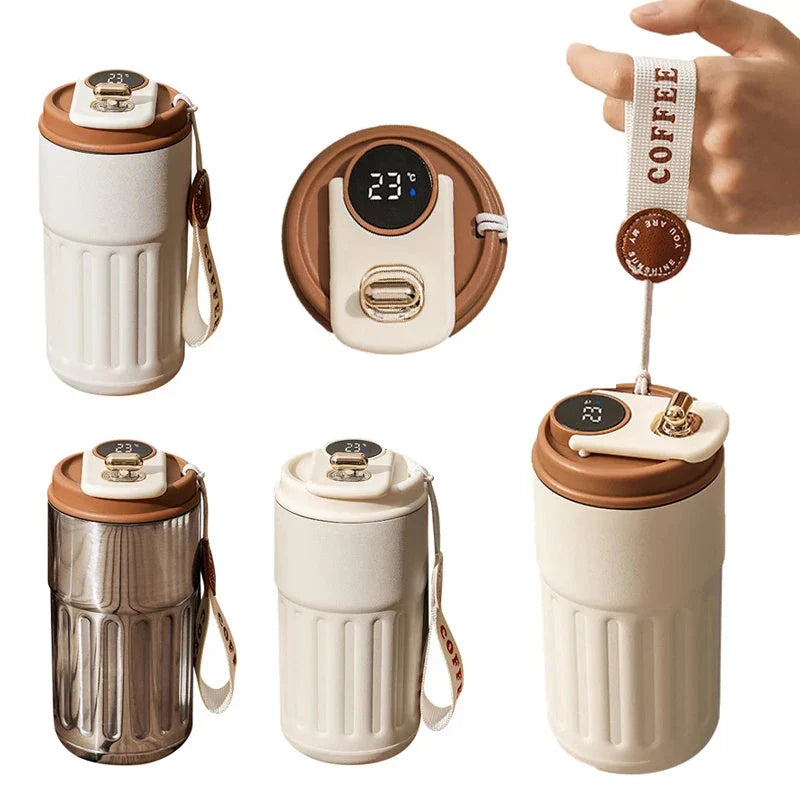 Versatile stainless steel thermal bottle with a digital temperature display, available in multiple stylish color options and a 450ml capacity