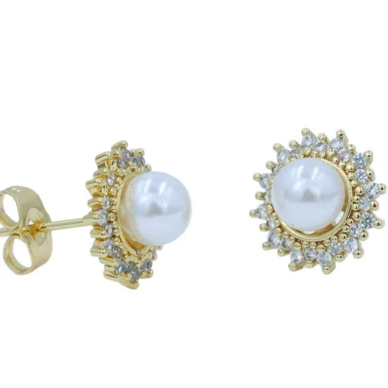 Light luxury women's copper flower earrings with electroplated finish, available in gold or silver, petal design