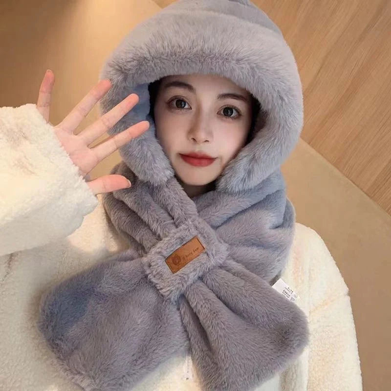 Fleece-lined warm cycling hat with ear protection in khaki, beige, pink, and gray