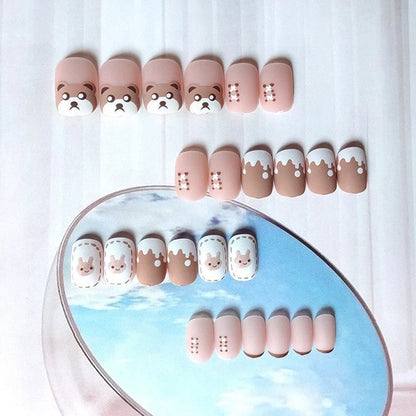 Coffee milk bear design nail patches size 0-9 with adhesive glue tube