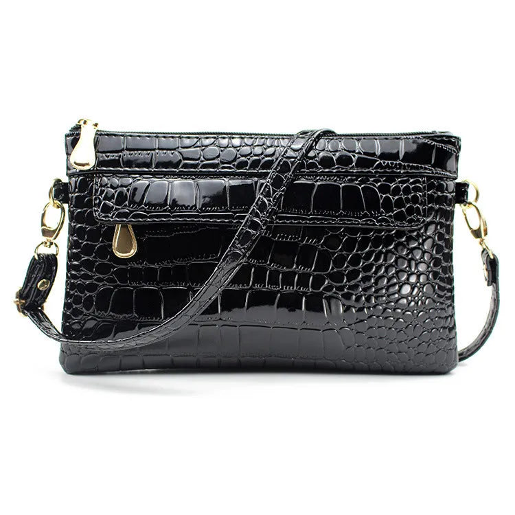 Soft PU women's shoulder messenger bag in horizontal square shape showing 24cm width dimensions