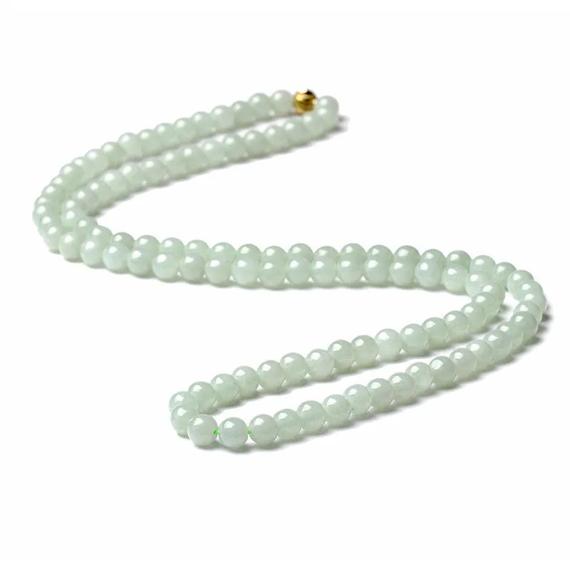 Natural jade bead necklace with round 6.5mm beads on adjustable 21-50cm chain