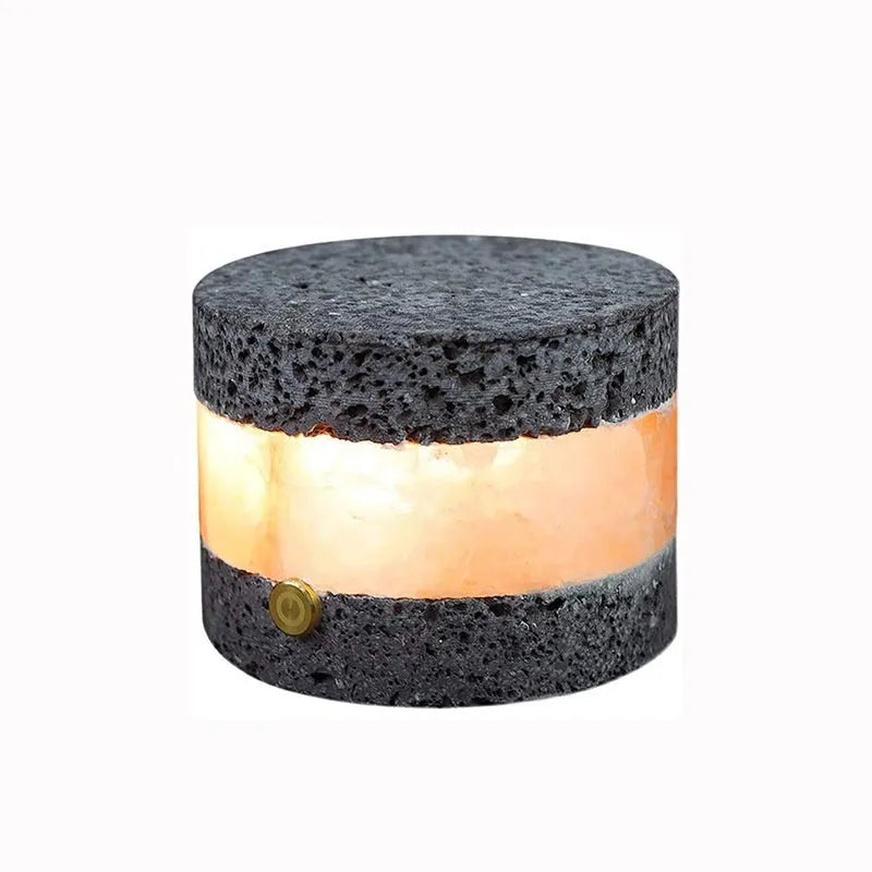 Small orange volcanic rock USB night lamp with warm light, shown next to a USB cable