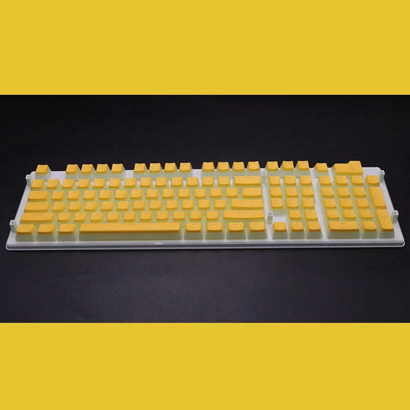 Set of 108 PBT keycaps with double-skin pudding cream design in various colours for mechanical keyboards.