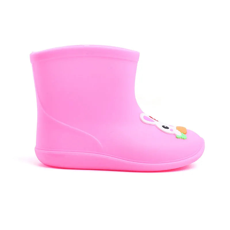 Children's short non-slip waterproof PVC rain boots in cartoon colours, yellow pink and blue options