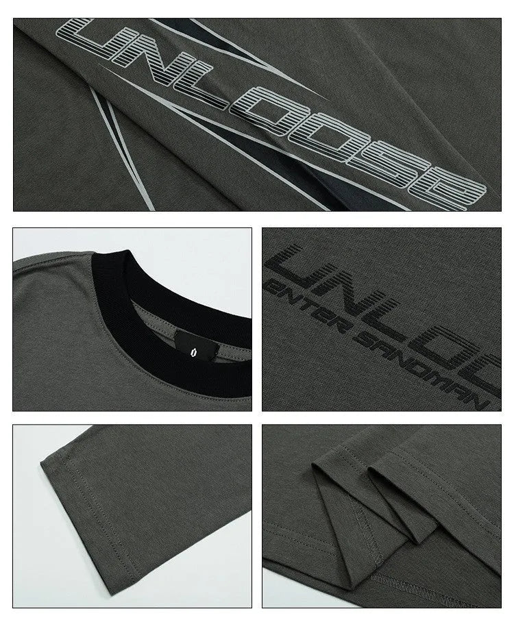 Grey loose fit cotton pullover sweater with drop shoulders and pattern letters design