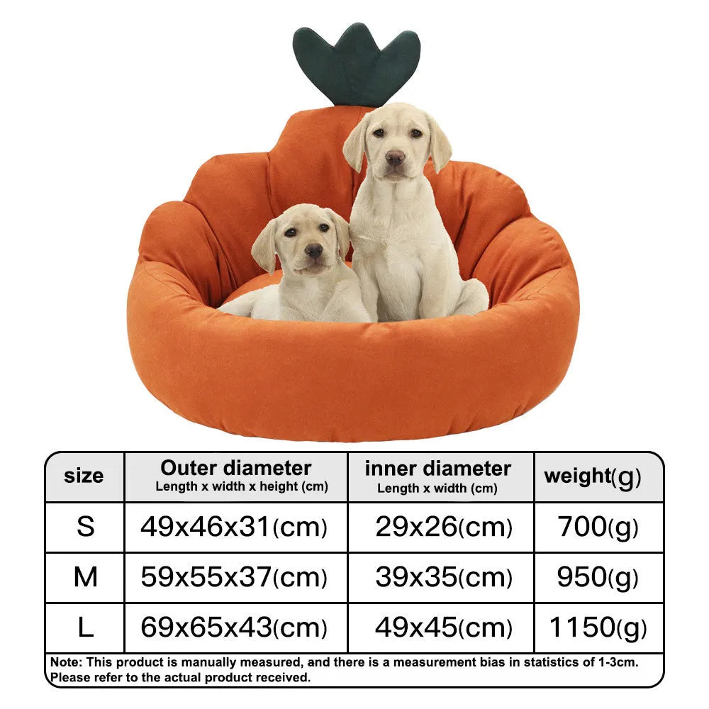 Carrot kennel dog bed for small and medium dogs in blue plush fabric with raised rim