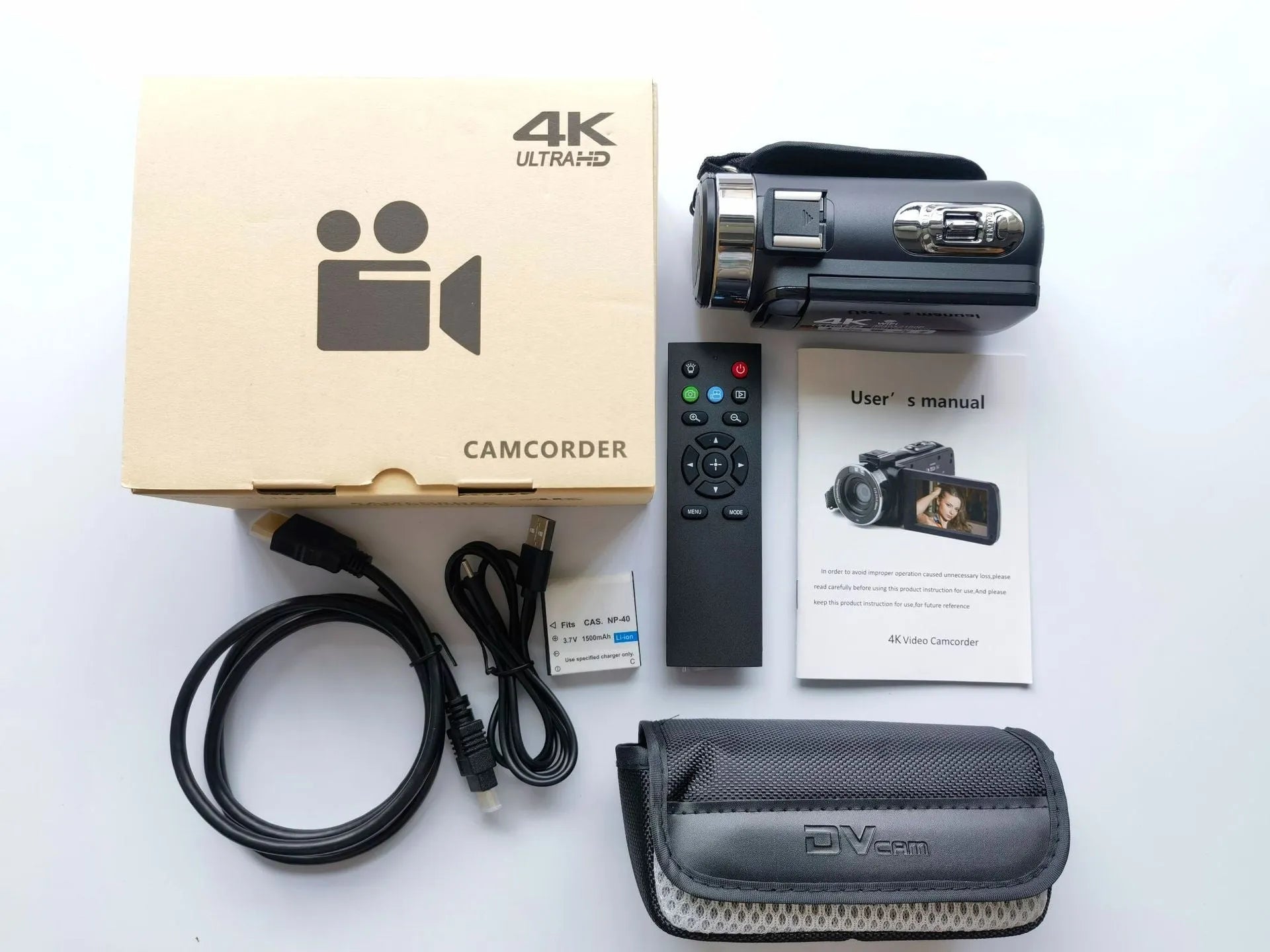 Black WIFI digital HD night vision camera with 3-inch LCD screen shown with USB cable and lens cover.