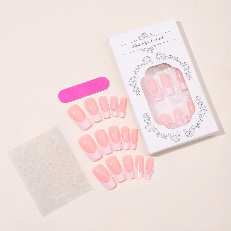 French love pearl press-on nail stickers in XD93 colour with jelly glue and polish rub applicator