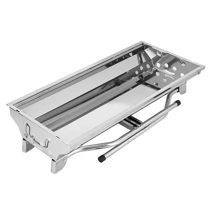 Large stainless steel turnover barbecue oven with charcoal grill and cooking accessories