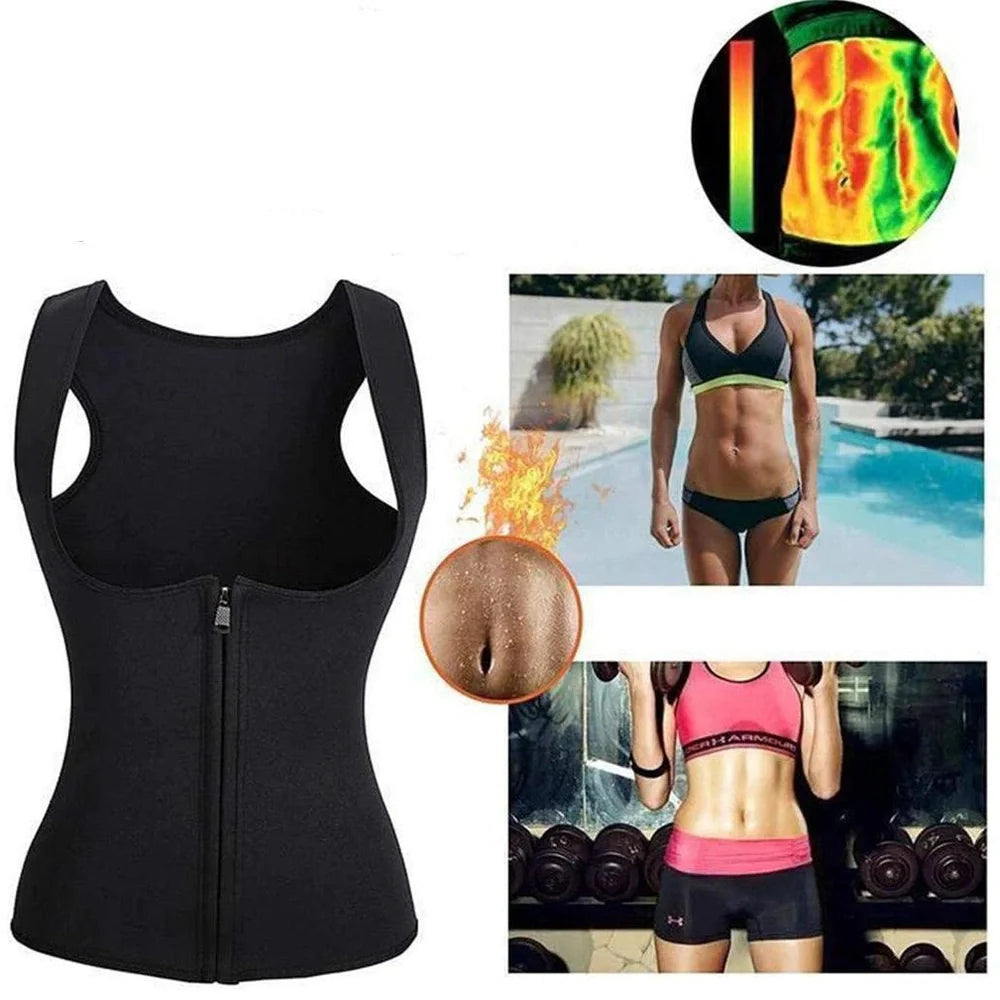 Ladies neoprene court corset with zipper closure in blue colour showing U-neck and waist-length design