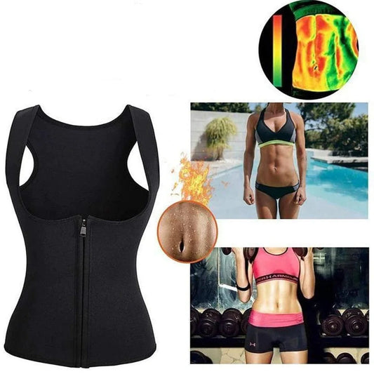 Ladies neoprene court corset with zipper closure in blue colour showing U-neck and waist-length design